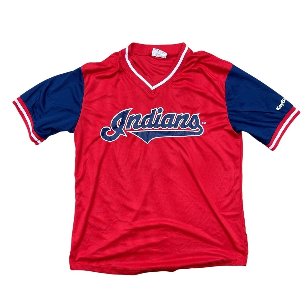 MLB Cleveland Indians 2012 Mr. Smile Pullover Jersey Mens XL Match Up Red Navy